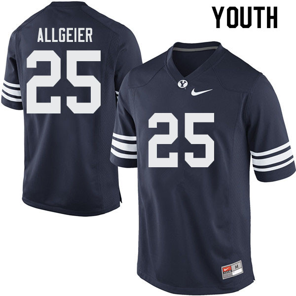 Youth #25 Tyler Allgeier BYU Cougars College Football Jerseys Sale-Navy
